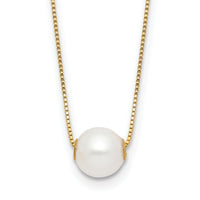 14K 7-8mm Round White Freshwater Cultured Pearl 18in Necklace-XF822-18