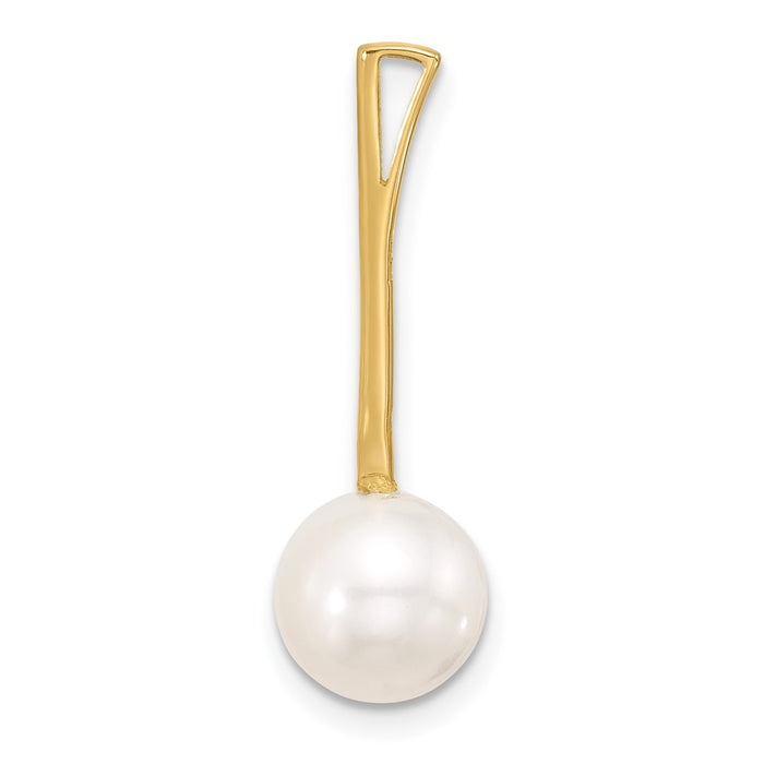 14K 8-9mm White Round Freshwater Cultured Pearl Drop Chain Slide-XF829