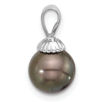 14K White Gold 8-9mm Round Black Tahitian Pearl Pendant-XF832