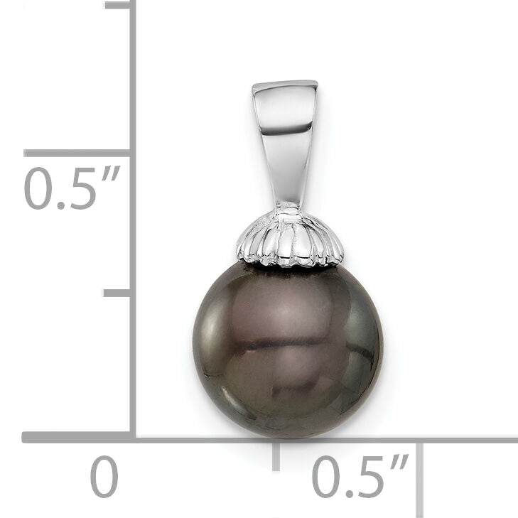 14K White Gold 8-9mm Round Black Tahitian Pearl Pendant-XF832