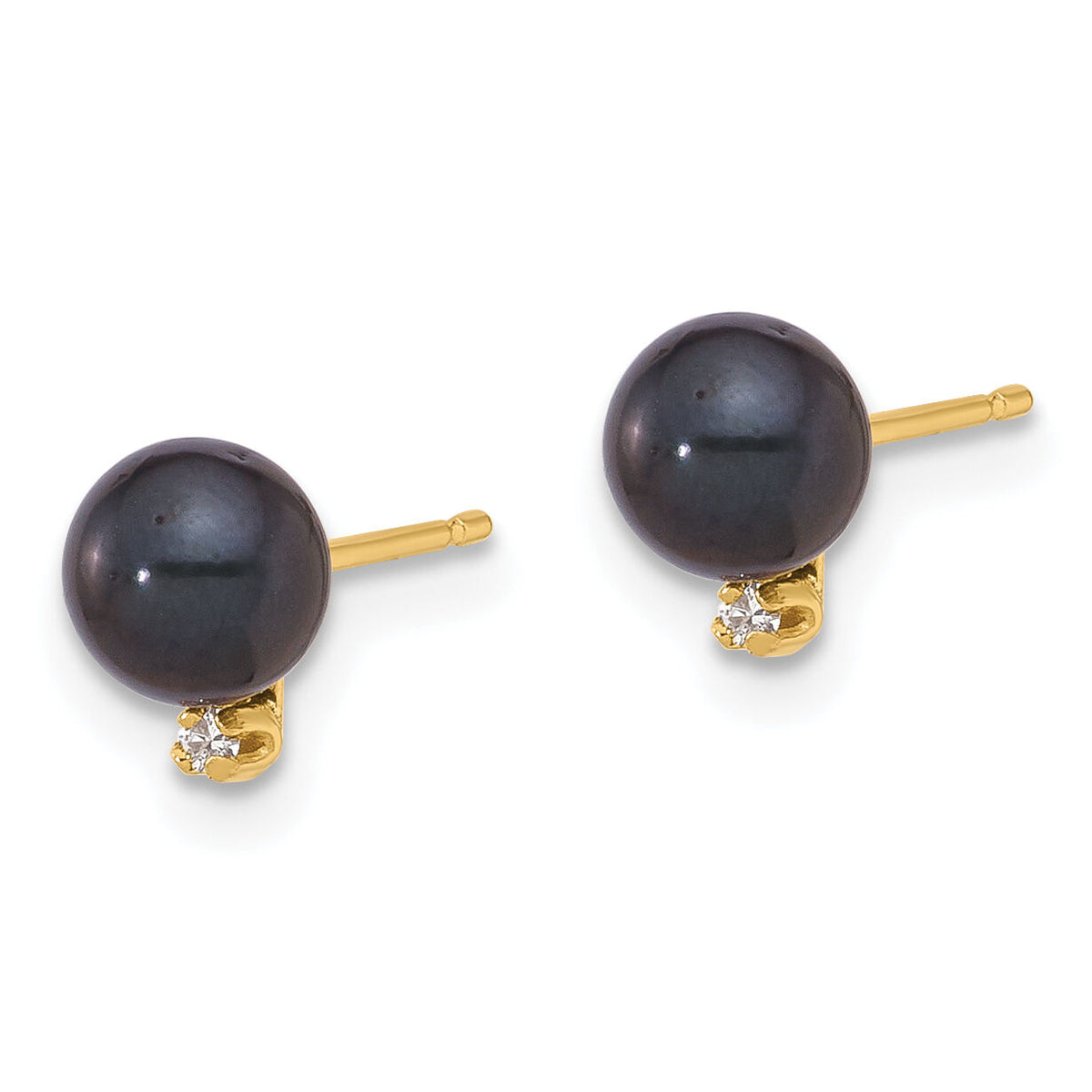14K 5-6mm Round Blk Saltwater Akoya Pearl and .02ct Diamond Earrings-XF833E
