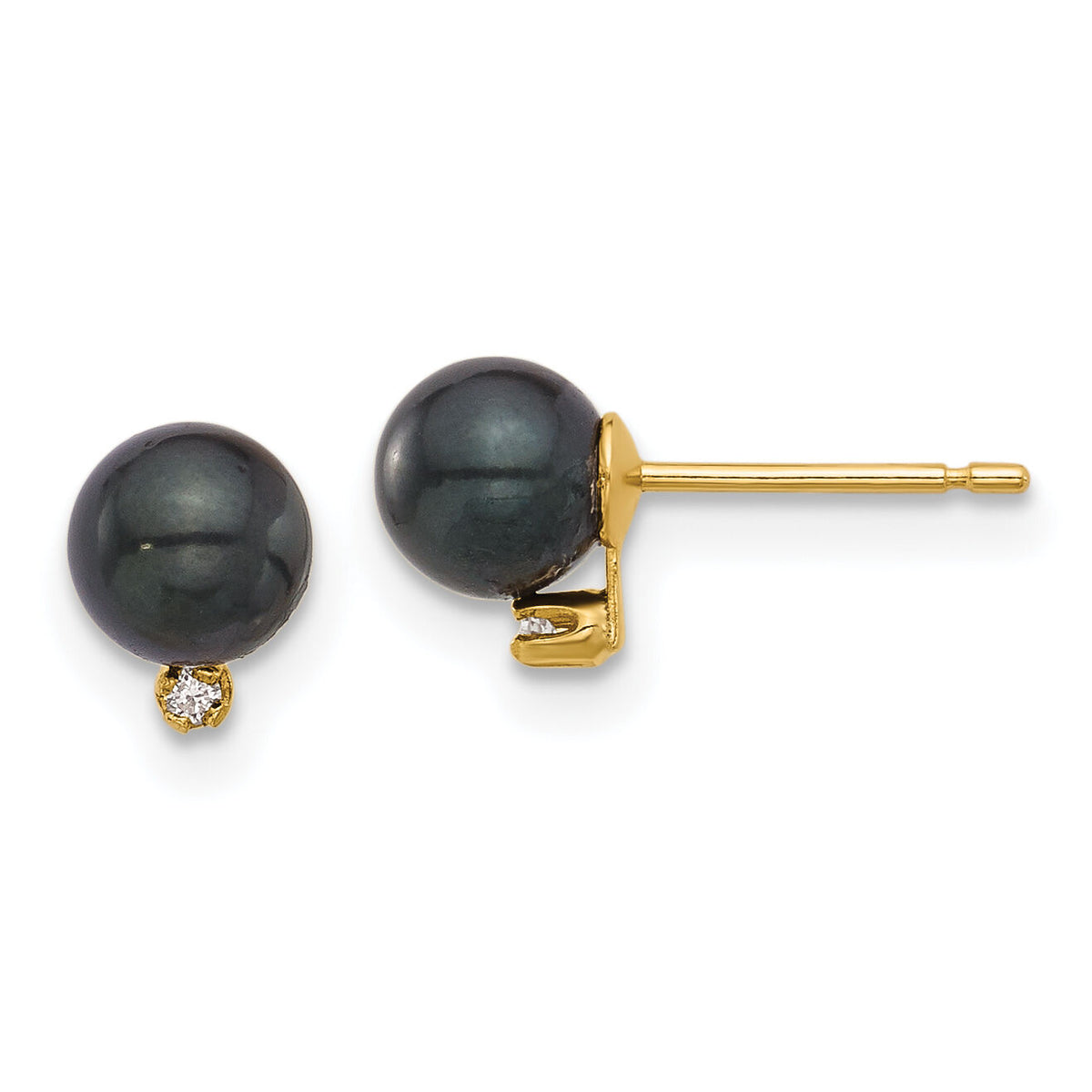 14K 5-6mm Round Blk Saltwater Akoya Pearl and .02ct Diamond Earrings-XF833E