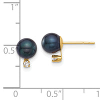 14K 6-7mm Round Black Akoya Pearl and .06ct Diamond Post Earrings-XF834E