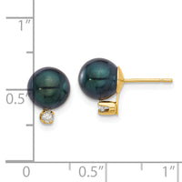 14K 7-8mm Round Black Akoya Pearl and .10ct Diamond Post Earrings-XF835E