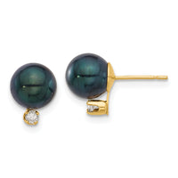 14K 7-8mm Round Black Akoya Pearl and .10ct Diamond Post Earrings-XF835E