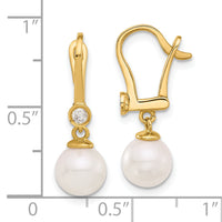 14K 7-8mm Round White Akoya Pearl and .10ct Diamond Dangle Earrings-XF837E