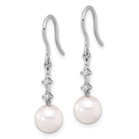 14K White Gold 7-8mm Wht Akoya Pearl .04ct Dia Shepherd Hook Earrings-XF839E
