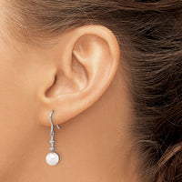 14K White Gold 7-8mm Wht Akoya Pearl .04ct Dia Shepherd Hook Earrings-XF839E