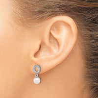 14K White Gold 6-7mm Rnd White Akoya Pearl and .20ct Dia Dangle Earrings-XF841E