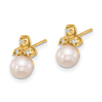 14K 5-6mm Button Freshwater Cultured Pearl .06ct Dia Post Earrings-XF847E