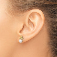 14K 5-6mm Button Freshwater Cultured Pearl .06ct Dia Post Earrings-XF847E