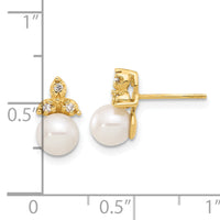 14K 5-6mm Button Freshwater Cultured Pearl .06ct Dia Post Earrings-XF847E
