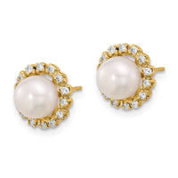 14K 7-8mm Button Freshwater Cultured Pearl and .28ct Dia Post Earrings-XF848E