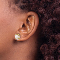 14K 7-8mm Button Freshwater Cultured Pearl and .28ct Dia Post Earrings-XF848E
