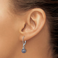 14K White Gold 7-8mm Round Black FWC Pearl .10ct Dia Dangle Earrings-XF851E