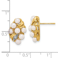 14K 3-4mm Button White FWC Pearl and .02ct Diamond Post Earrings-XF852E