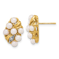 14K 3-4mm Button White FWC Pearl and .02ct Diamond Post Earrings-XF852E