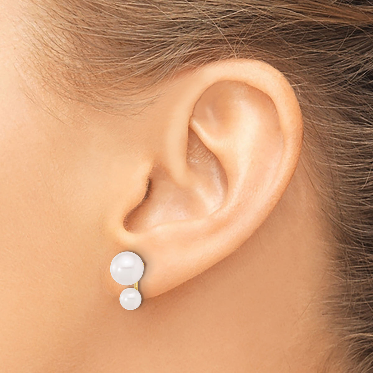 14K 4-5mm and 6-7mm White Akoya Cultured Pearl Post Earrings-XF857E