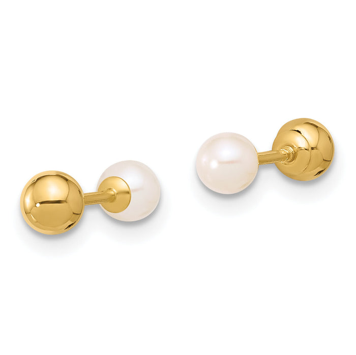 14K 3-4mm Round FWC Pearl Front and Back Ball Post Earrings-XF858E