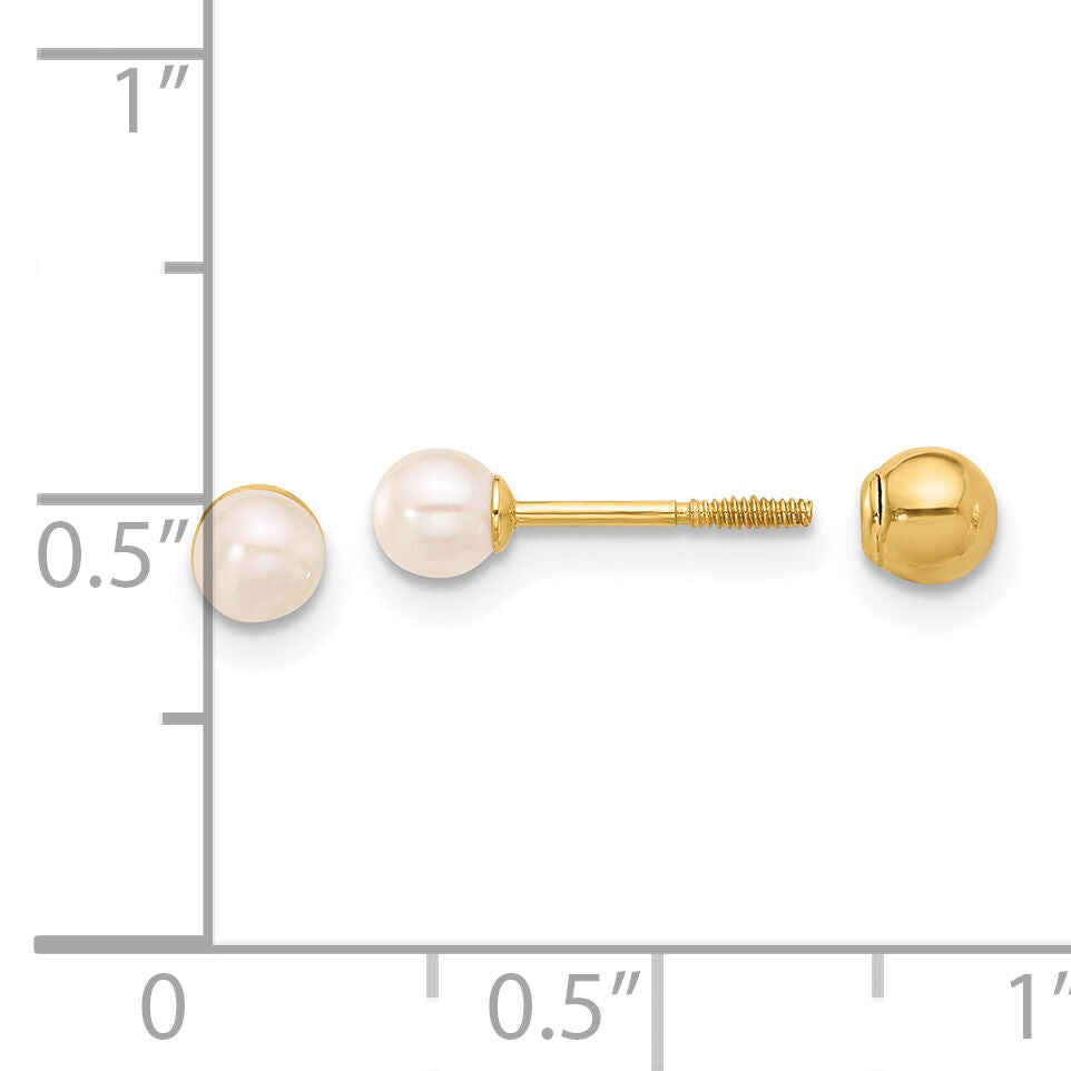 14K 3-4mm Round FWC Pearl Front and Back Ball Post Earrings-XF858E