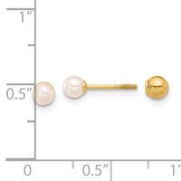 14K 3-4mm Round FWC Pearl Front and Back Ball Post Earrings-XF858E