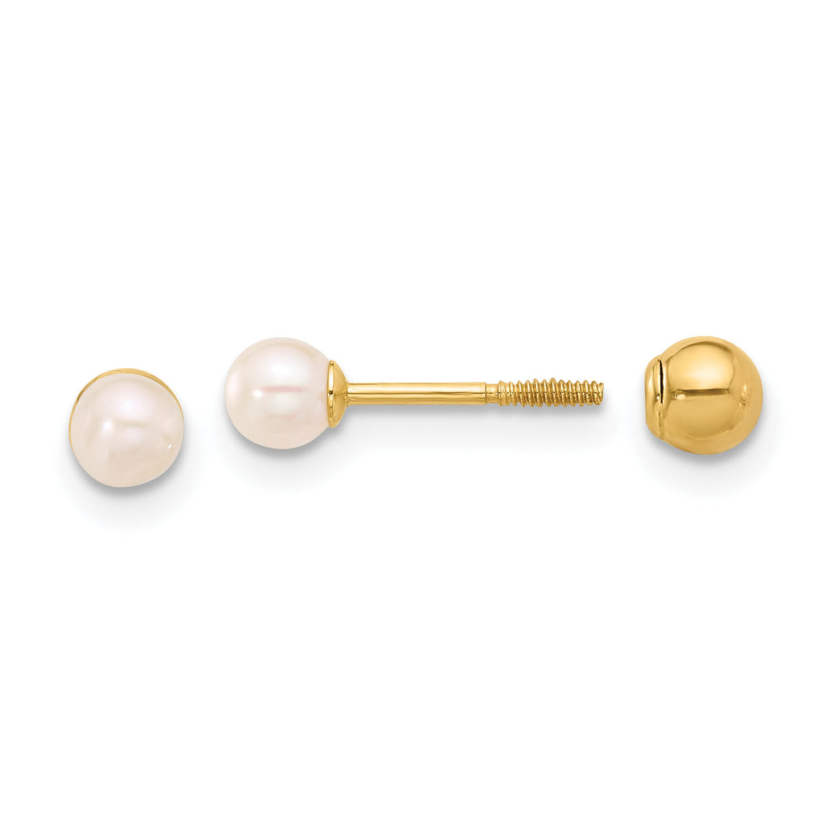 14K 3-4mm Round FWC Pearl Front and Back Ball Post Earrings-XF858E