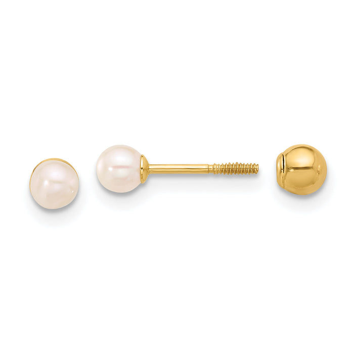 14K 3-4mm Round FWC Pearl Front and Back Ball Post Earrings-XF858E