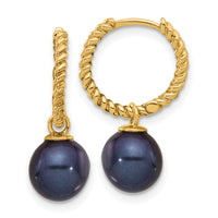14K 7-8mm Black & White FWC Pearl Removable Dangle Hoop Earrings-XF859E