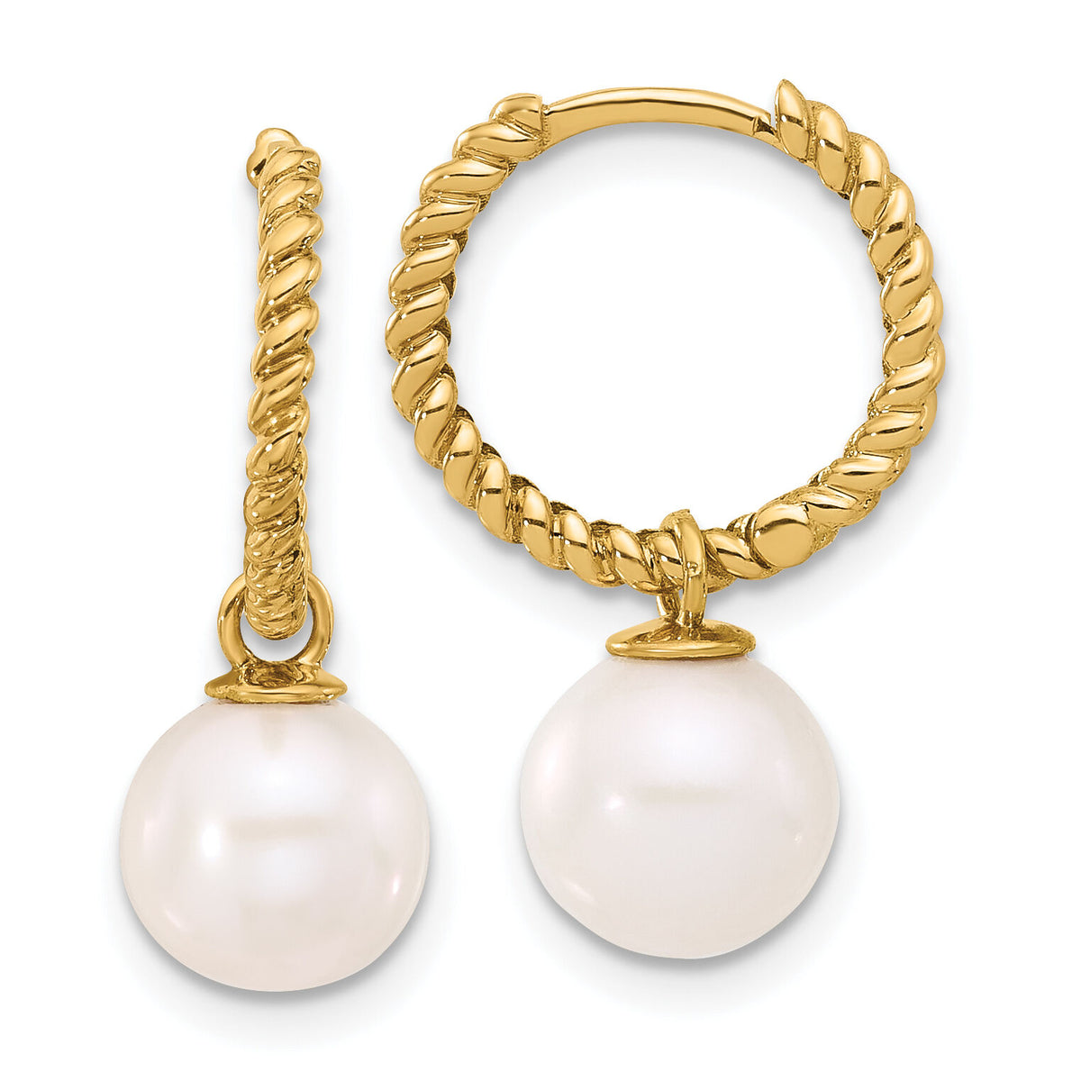 14K 7-8mm Black & White FWC Pearl Removable Dangle Hoop Earrings-XF859E