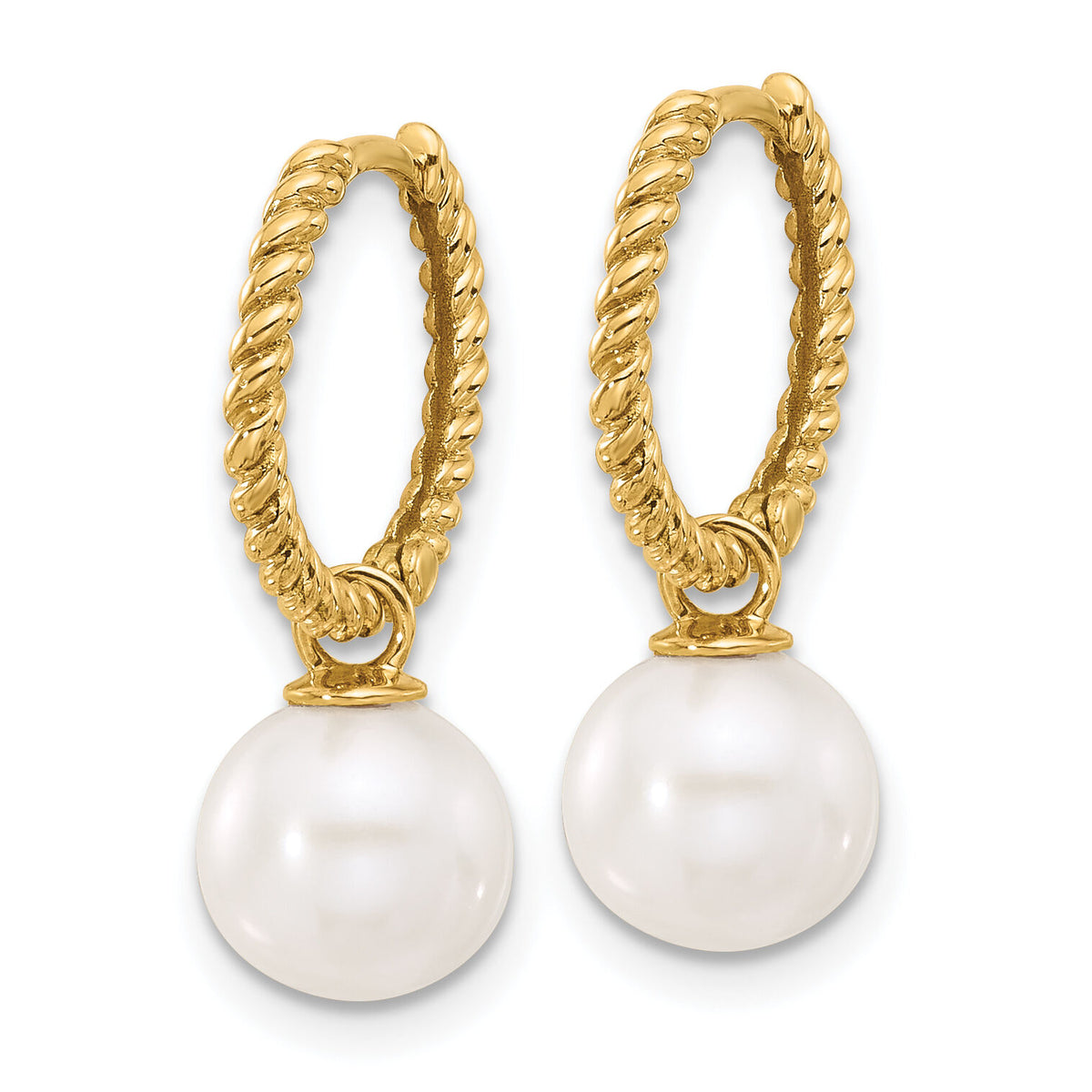 14K 7-8mm Black & White FWC Pearl Removable Dangle Hoop Earrings-XF859E