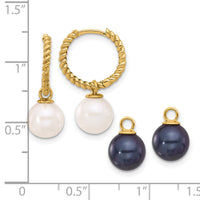 14K 7-8mm Black & White FWC Pearl Removable Dangle Hoop Earrings-XF859E