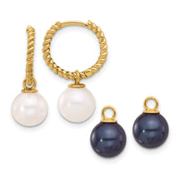 14K 7-8mm Black & White FWC Pearl Removable Dangle Hoop Earrings-XF859E