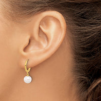 14K 7-8mm Round Freshwater Cultured Pearl Dangle Hoop Earrings-XF861E