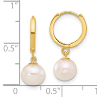 14K 7-8mm Round Freshwater Cultured Pearl Dangle Hoop Earrings-XF861E