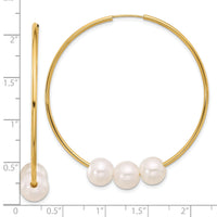 14K 8-9mm White Round Freshwater Cultured Pearl Infinity Hoop Earrings-XF862E