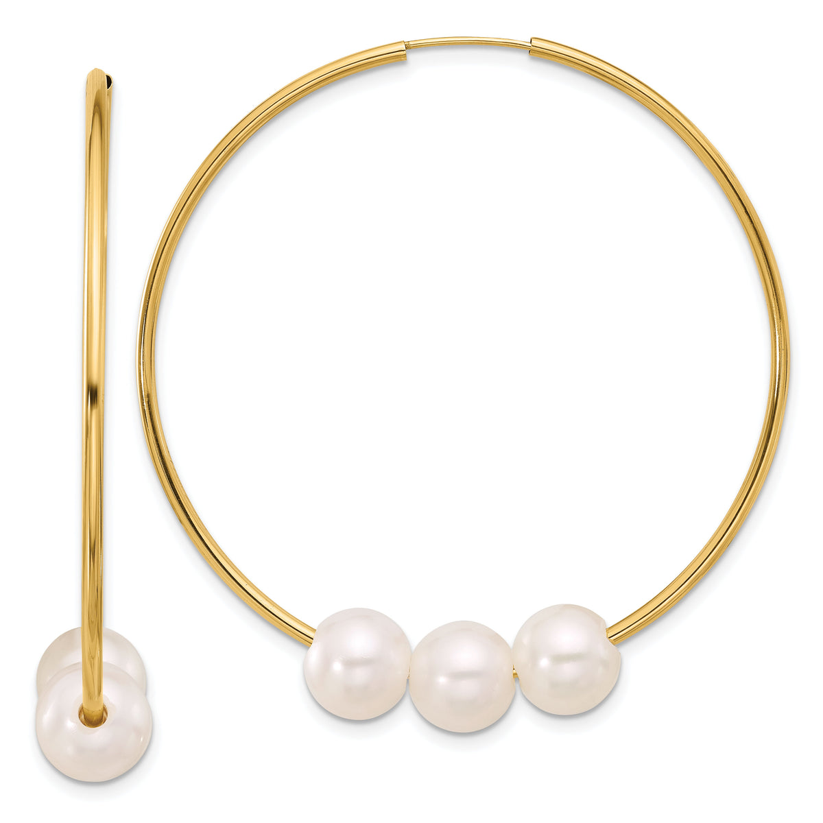 14K 8-9mm White Round Freshwater Cultured Pearl Infinity Hoop Earrings-XF862E