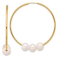14K 8-9mm White Round Freshwater Cultured Pearl Infinity Hoop Earrings-XF862E