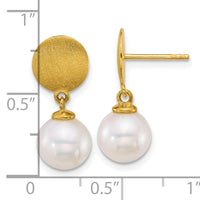 14k Satin 8-9mm South Sea Saltwater Cultured Pearl Post Earrings-XF863E