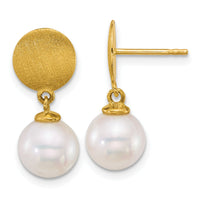 14k Satin 8-9mm South Sea Saltwater Cultured Pearl Post Earrings-XF863E