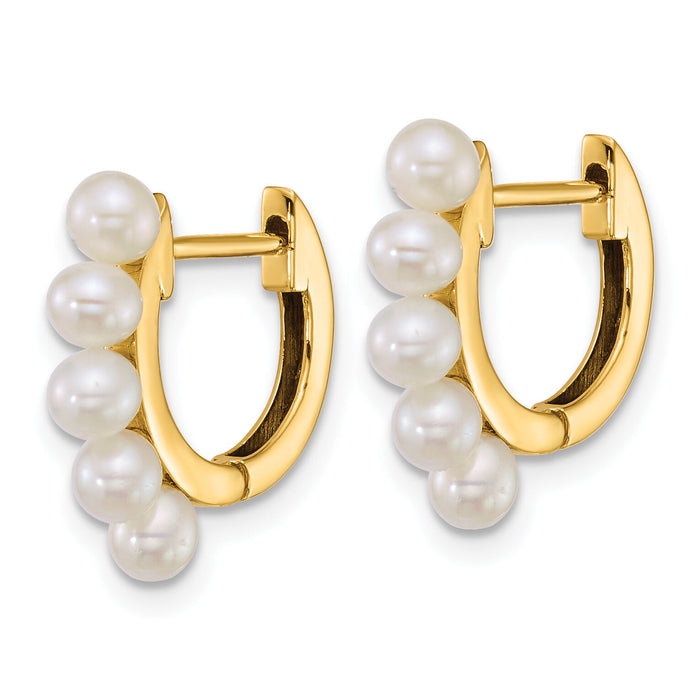 14k 3-4mm Rice South Sea Saltwater Cultured Pearl Hoop Earrings-XF864E