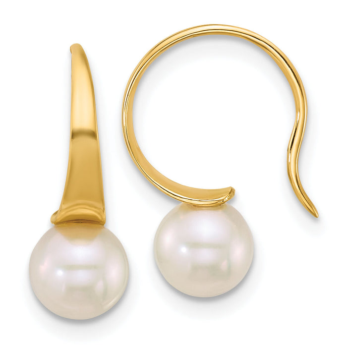 14k 6-7mm Round White Freshwater Cultured Pearl Earrings-XF865E