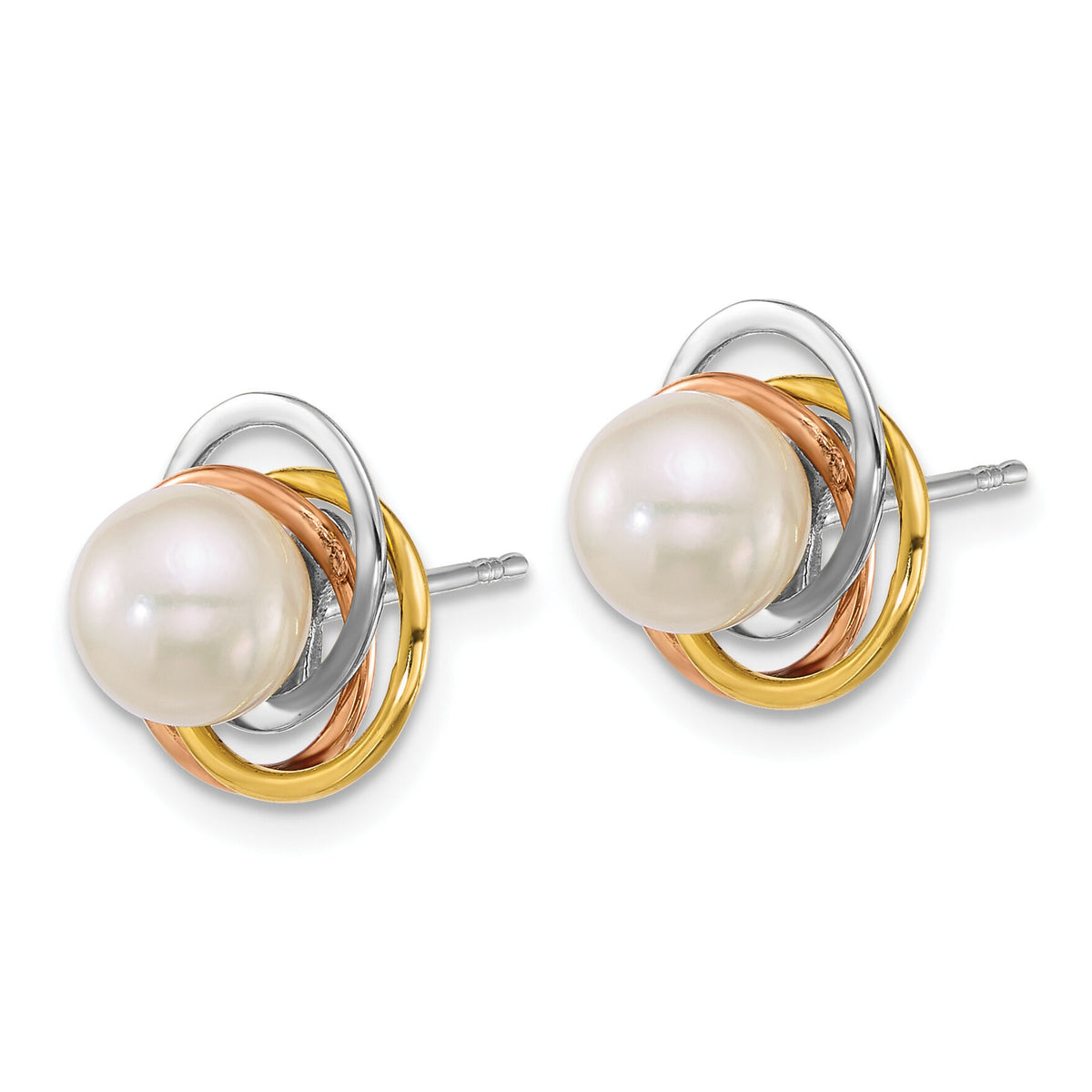 14k Tri-color 6-7mm South Sea Saltwater Cultured Pearl Earrings-XF866E