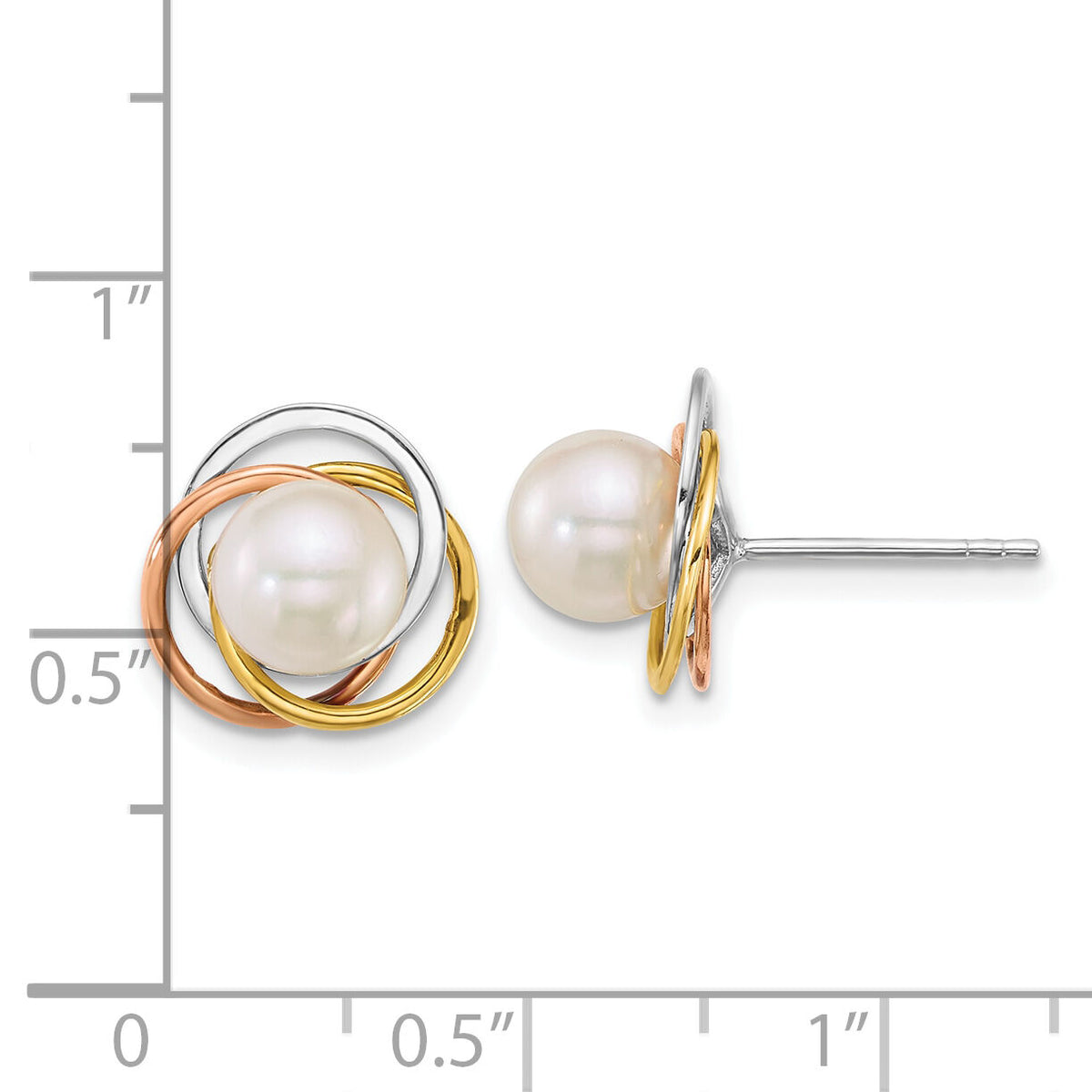 14k Tri-color 6-7mm South Sea Saltwater Cultured Pearl Earrings-XF866E