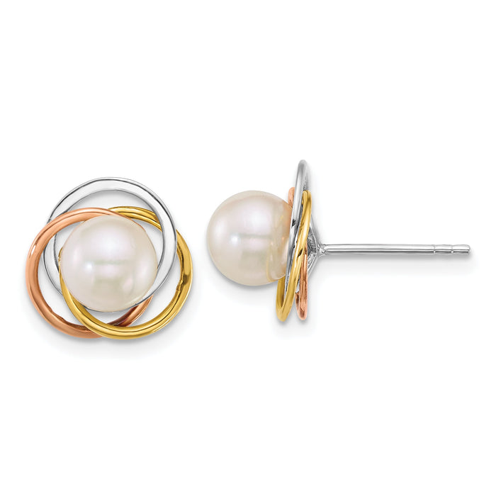 14k Tri-color 6-7mm South Sea Saltwater Cultured Pearl Earrings-XF866E
