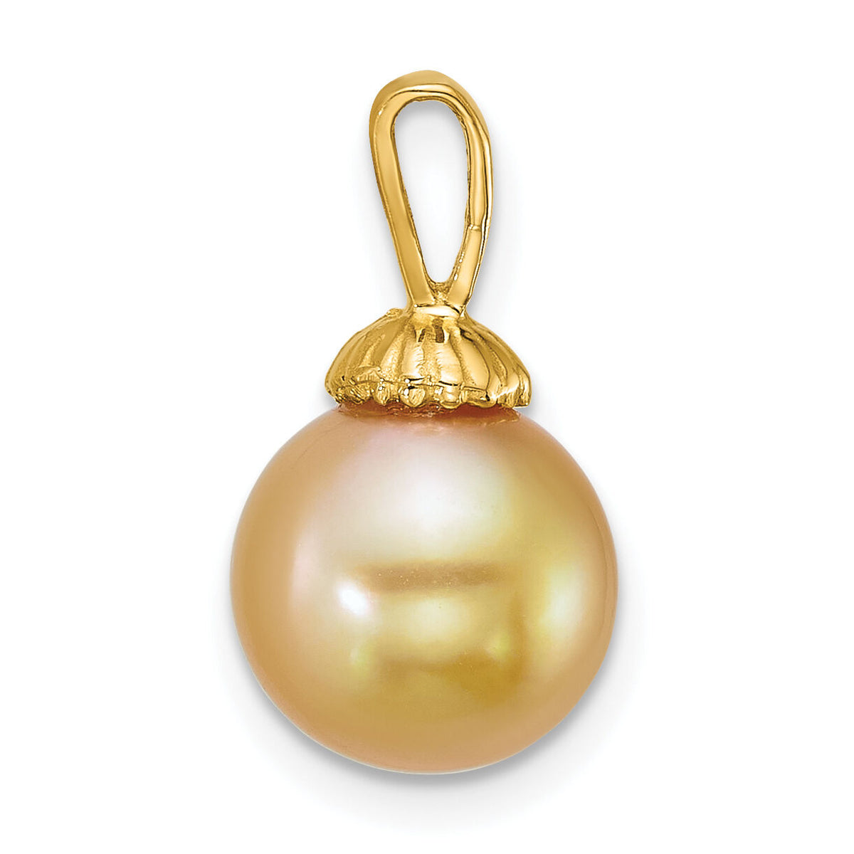 14k 9-10mm Rnd Golden South Sea Saltwater Cultured Pearl Pendant-XF868