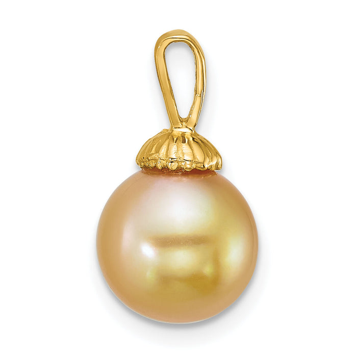 14k 9-10mm Rnd Golden South Sea Saltwater Cultured Pearl Pendant-XF868