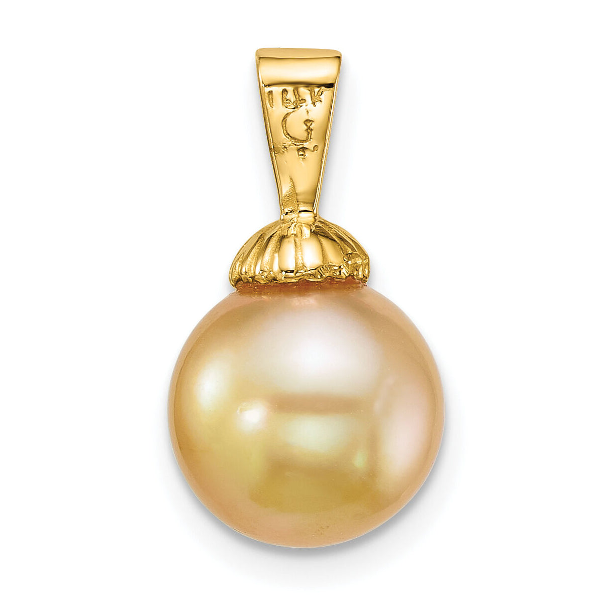 14k 9-10mm Rnd Golden South Sea Saltwater Cultured Pearl Pendant-XF868