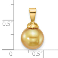 14k 9-10mm Rnd Golden South Sea Saltwater Cultured Pearl Pendant-XF868