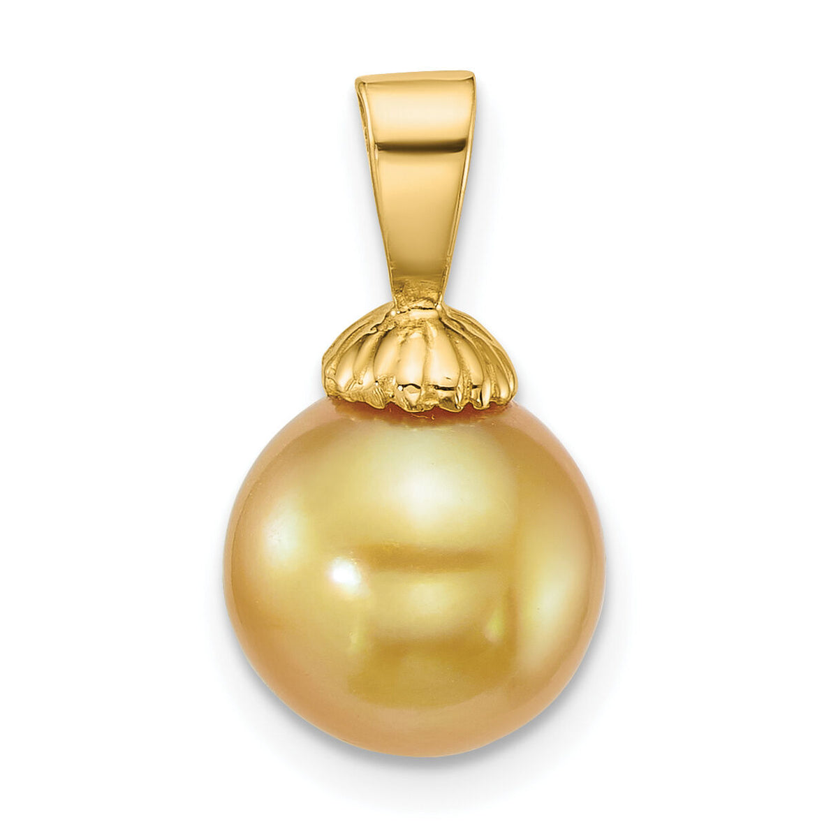 14k 9-10mm Rnd Golden South Sea Saltwater Cultured Pearl Pendant-XF868
