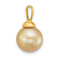 14k 10-11mm Rnd Golden South Sea Saltwater Cultured Pearl Pendant-XF869